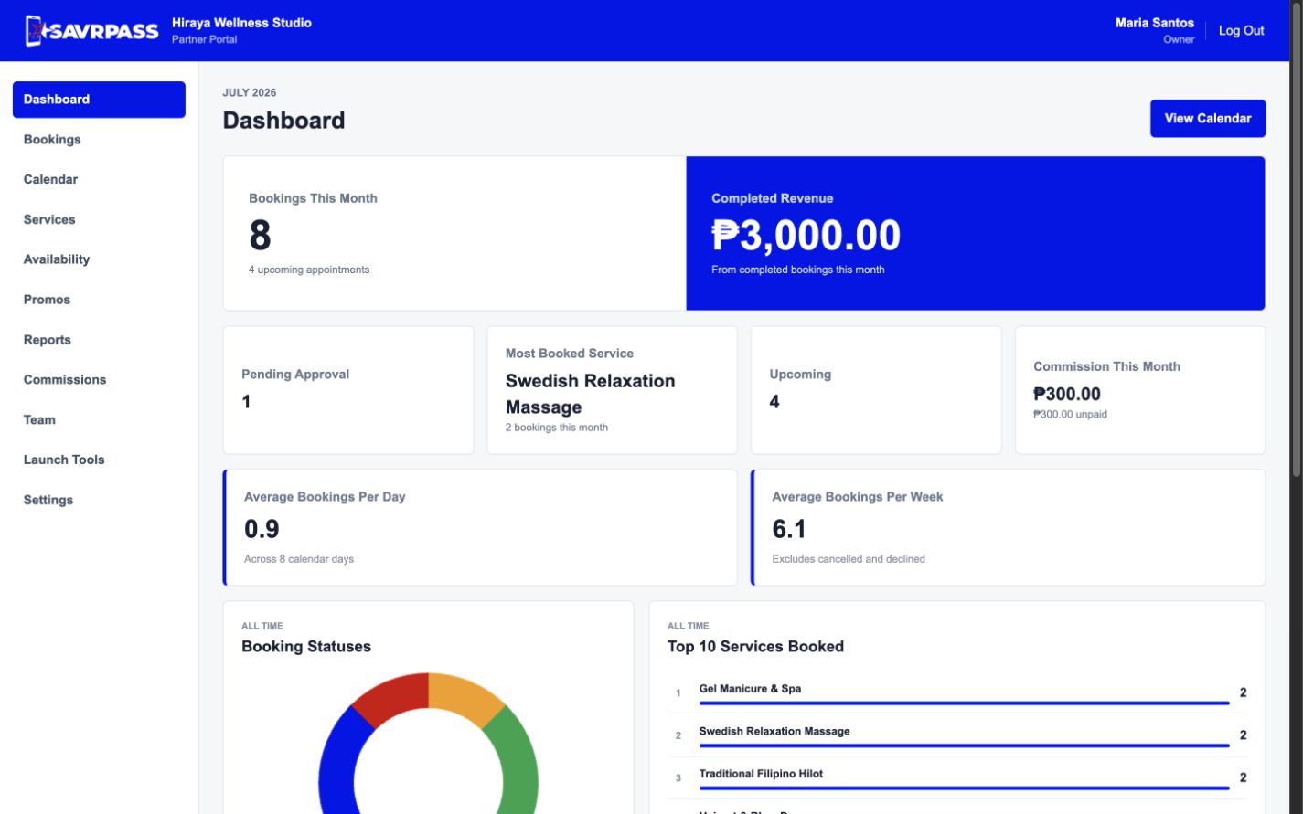 SavrPass partner merchant dashboard